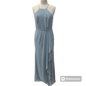 David’s Bridal bridesmaid dusty blue high neck chiffon gown size 10